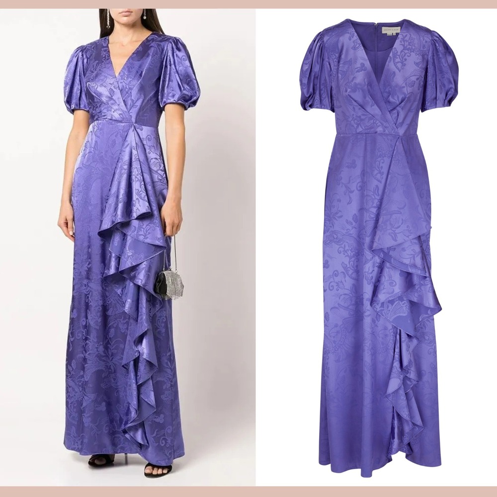 NWT $650 SACHIN & BABI [ 6 ] Saoirse Draped Satin Jacquard Gown‎ Purple #S2113